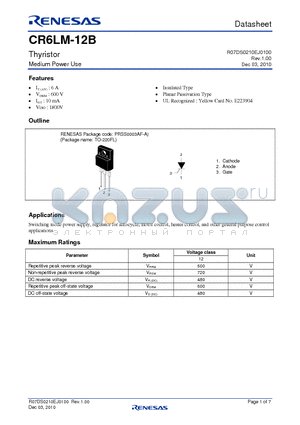 CR6LM-12B-A8B00 datasheet - Thyristor Medium Power Use