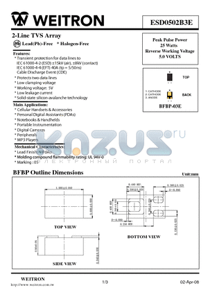 ESD0502B3E datasheet - 2-Line TVS Array