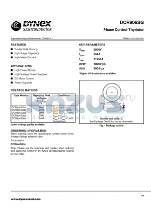 DCR806SG26 datasheet - Phase Control Thyristor