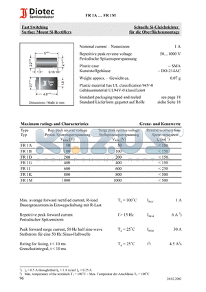 FR1D datasheet - Fast Switching Surface Mount Si-Rectifiers