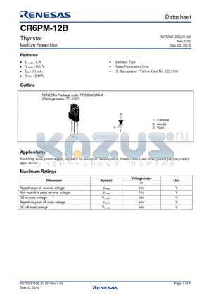 CR6PM-12B datasheet - Thyristor Medium Power Use