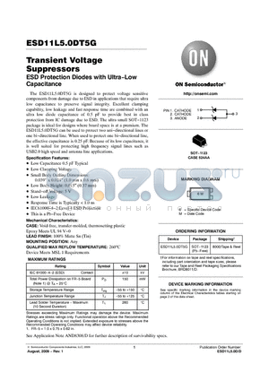 ESD11L5.0DT5G datasheet - Transient Voltage Suppressors