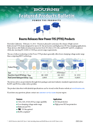 ESD1204 datasheet - Bourns Releases New Power TVS (PTVS) Products