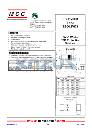 ESD12VD3 datasheet - 5V~12Volts ESD Protection Devices