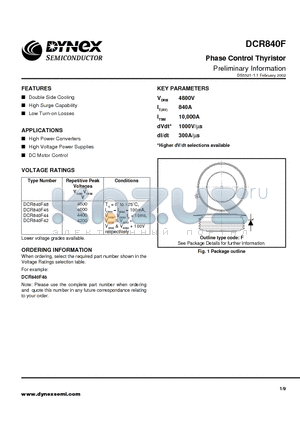 DCR840F datasheet - Phase Control Thyristor Preliminary Information