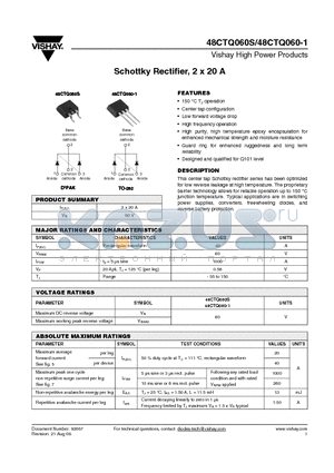 48CTQ060-1TRL datasheet - Schottky Rectifier, 2 x 20 A