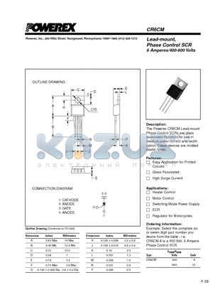 CR6CM datasheet - Lead-mount, Phase Control SCR 6 Amperes/400-600 Volts