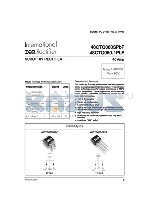 48CTQ060-1TRLPBF datasheet - SCHOTTKY RECTIFIER 40 Amp