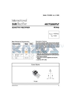 48CTQ060PBF datasheet - SCHOTTKY RECTIFIER 40 Amp