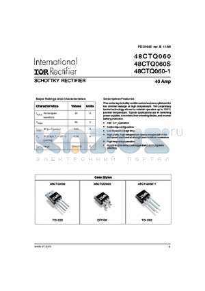 48CTQ060S datasheet - SCHOTTKY RECTIFIER