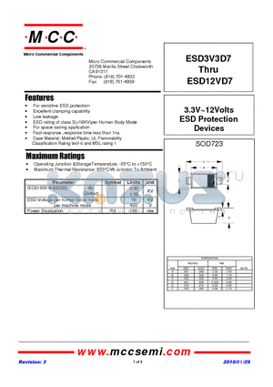 ESD3V3D7-TP datasheet - 3.3V~12Volts ESD Protection Devices