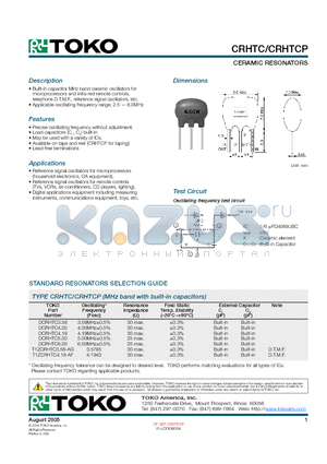 DCRHTC3.58 datasheet - CERAMIC RESONATORS