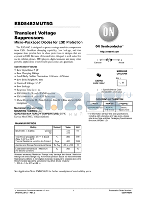 ESD5482MUT5G datasheet - Transient Voltage Suppressors Micro.Packaged Diodes for ESD Protection