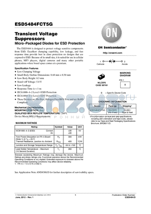 ESD5484FCT5G datasheet - Transient Voltage Suppressors Micro.Packaged Diodes for ESD Protection