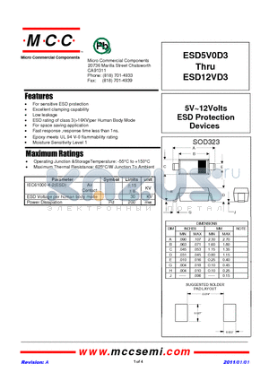 ESD5V0D3 datasheet - 5V~12Volts ESD Protection Devices