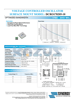 DCRO178205-10 datasheet - VOLTAGE CONTROLLED OSCILLATOR