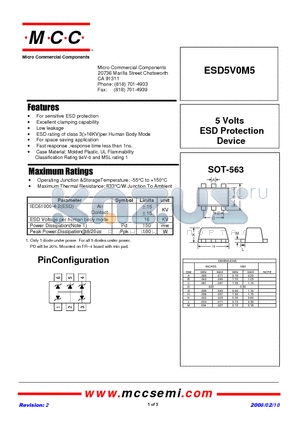 ESD5V0M5-TP datasheet - 5 Volts ESD Protection Device