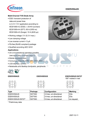ESD5V0S4US datasheet - Multi-Channel TVS Diode Array