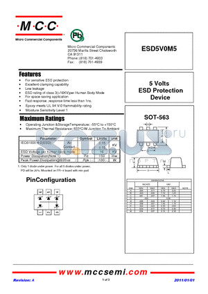 ESD5V0M5_11 datasheet - 5 Volts ESD Protection Device