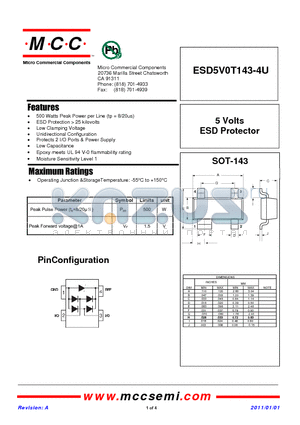 ESD5V0T143-4U datasheet - 5 Volts ESD Protector