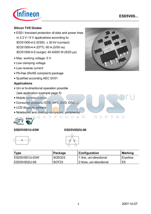 ESD5V0S2U-06 datasheet - Silicon TVS Diodes