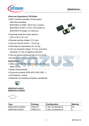ESD5V3U1U datasheet - Ultra-Low Capacitance TVS Diode