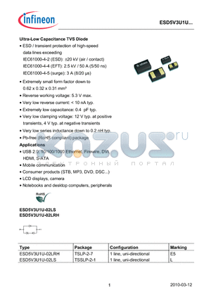 ESD5V3U1U-02LRH datasheet - Ultra-Low Capacitance TVS Diode