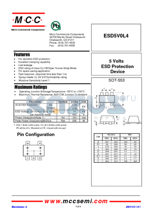 ESD5V0L4 datasheet - 5 Volts ESD Protection Devices