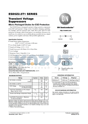 ESD5Z2.5T1 datasheet - Transient Voltage Suppressors
