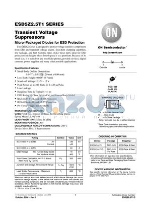 ESD5Z2.5T1G datasheet - Transient Voltage Suppressors Micro−Packaged Diodes for ESD Protection