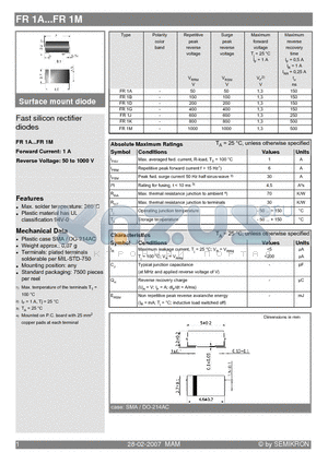 FR1G datasheet - Surface mount diode