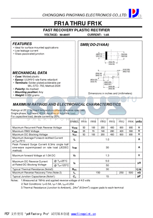 FR1G datasheet - FAST RECOVERY PLASTIC RECTIFIER