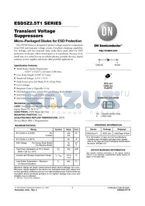 ESD5Z3.3T1 datasheet - Transient Voltage Suppressors