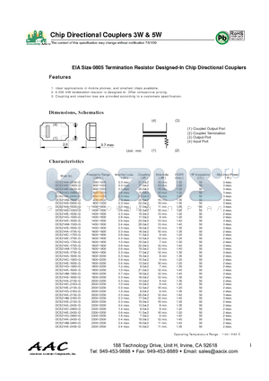 DCS214A-0900-G datasheet - Chip Directional Couplers 3W & 5W