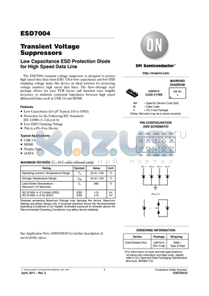 ESD7004MUTAG datasheet - Transient Voltage Suppressors