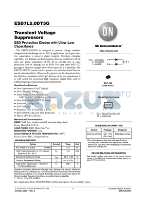 ESD7L5.0DT5G datasheet - Transient Voltage Suppressors ESD Protection Diodes with Ultra−Low Capacitance