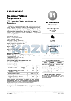 ESD7951ST5G datasheet - Transient Voltage Suppressors