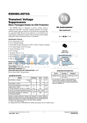 ESD9B5.0ST5G datasheet - Transient Voltage Suppressors Micro-Packaged Diodes for ESD Protection