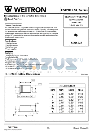 ESD9D5.0C datasheet - BI-Directional TVS for ESD Protection