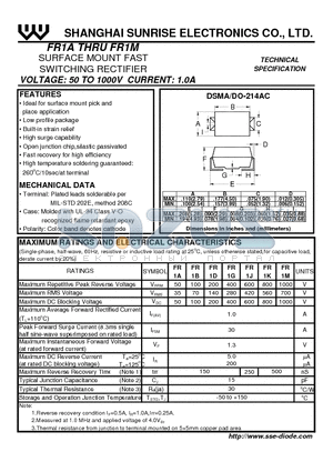 FR1K datasheet - SURFACE MOUNT FAST SWITCHING RECTIFIER