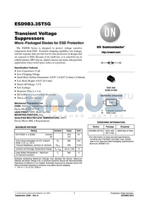 ESD9B3.3ST5G datasheet - Transient Voltage Suppressors Micro−Packaged Diodes for ESD Protection