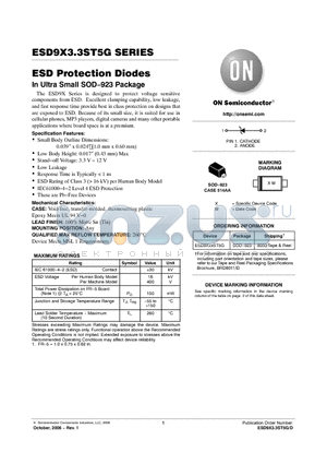 ESD9X5.0ST5G datasheet - ESD Protection Diodes In Ultra Small SOD-923 Package