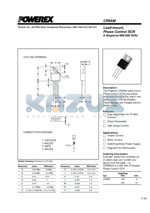 CR8AM400-8 datasheet - Lead-mount, Phase Control SCR 8 Amperes/400-600 Volts