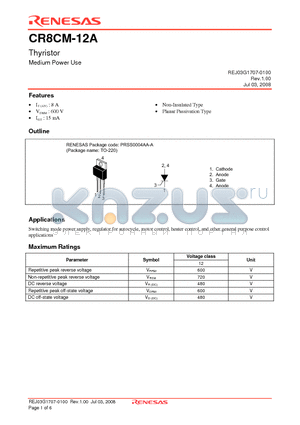 CR8CM-12A datasheet - Thyristor Medium Power Use