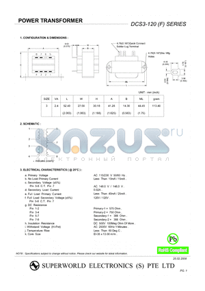 DCS3-120 datasheet - POWER TRANSFORMER