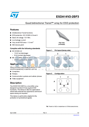 ESDA14V2-2BX datasheet - Quad bidirectional Transi array for ESD protection