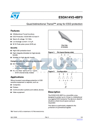 ESDA14V2-4BF datasheet - Quad bidirectional Transil array for ESD protection