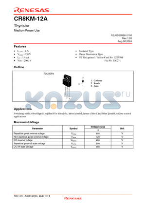 CR8KM-12A-A8 datasheet - Thyristor