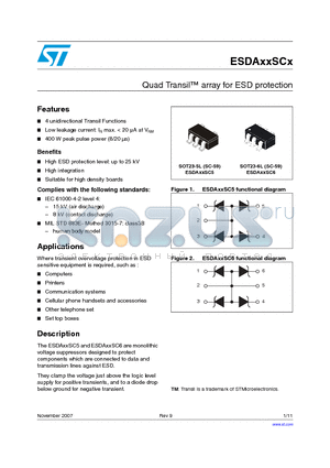 ESDA14V2SC5 datasheet - Quad Transil array for ESD protection