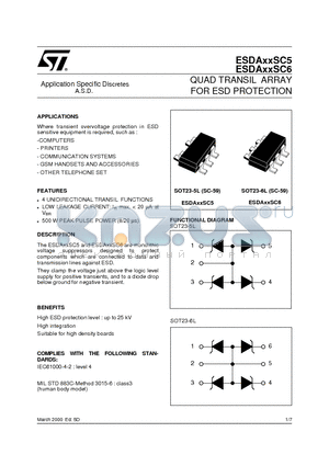 ESDA14V2SC6 datasheet - QUAD TRANSIL ARRAY FOR ESD PROTECTION